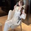 Pajamas Women's Ice Silk Autumn and Winter New Polka Dot Long-sleeved Lace High-end Bow Loungewear Set Can Be Worn Outside