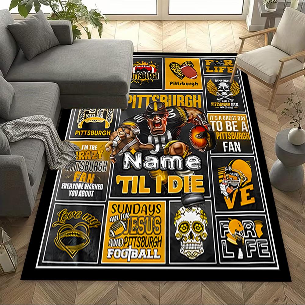 Pittsburgh Football Fan Personalized Text Area Rug Suitable for Entryway Foyer Outdoor Decorate room Anti-slip Rug Anime Office Decor