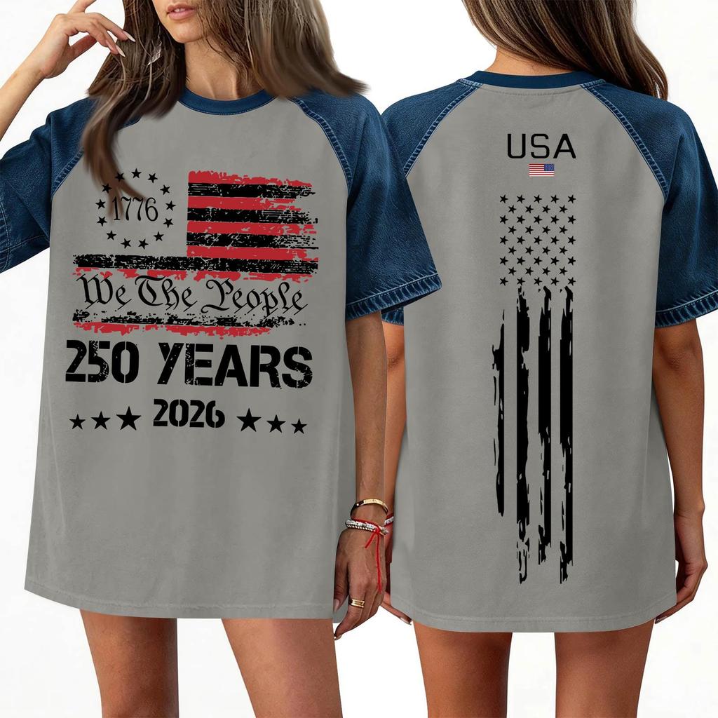 Women's Denim Patchwork Top, Casual Short-sleeved Comfortable T-shirt, Fashionable For Spring And Summer.