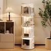 4-layer Round 360° Rotating Bookshelf Transparent Large Capacity Floor Standing Bookcase Living Room Office Corner Organizer