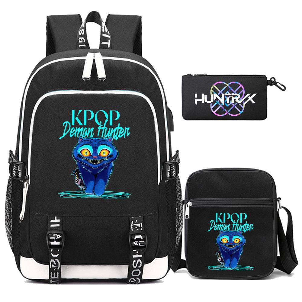 3Pcs/set Anime Cartoon Kpop Printed Backpack with Shoulder Bag Pencil Case for Teenager Girl Boy Bookbag Large Capacity Waterproof Travel Bag Kid Gift