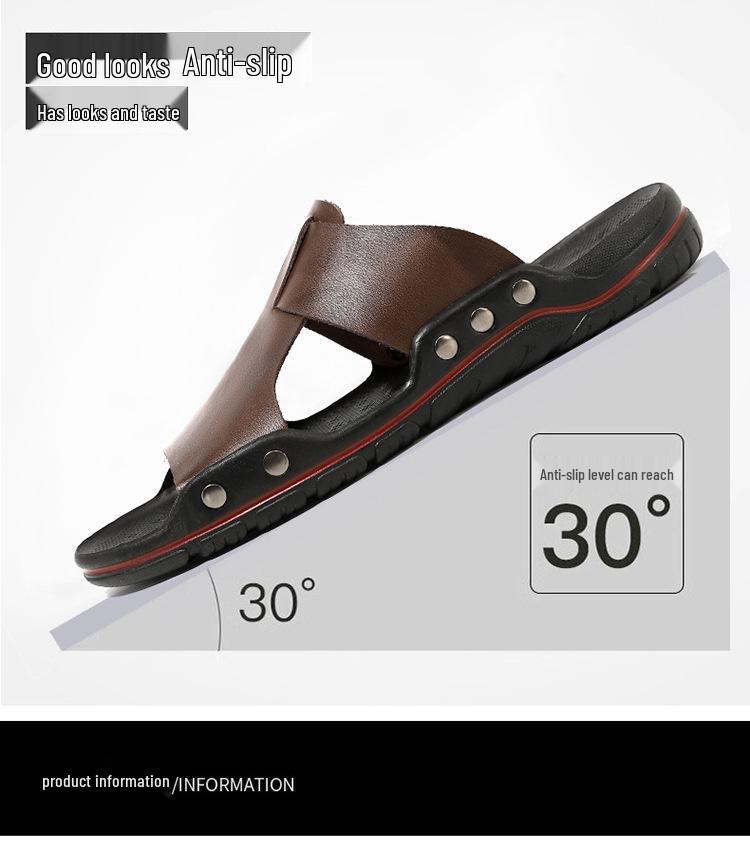 Men's Genuine Leather Sandals for Indoor/Outdoor - Soft Sole, Trendy Spring/Summer Design, Size 5233