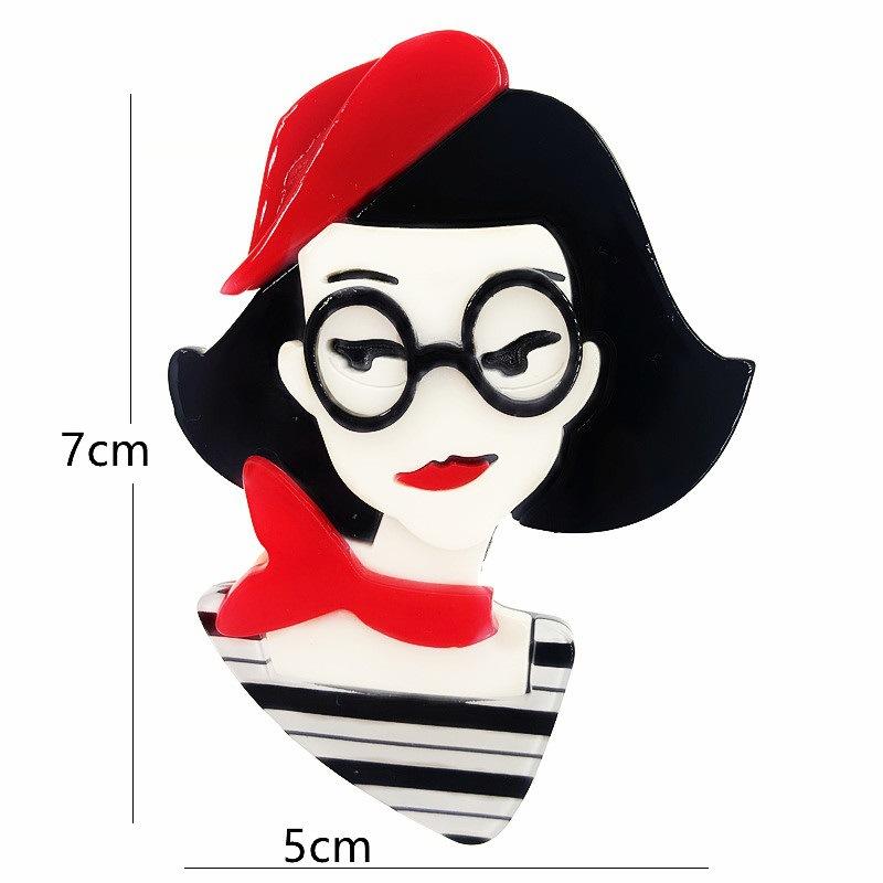 Blucome Quality Acrylic Cartoon Girl Brooch for Women Men Clothes Bag Pendant Badge New Year Gift