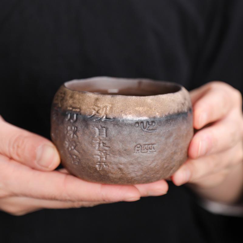 1PC Retro Coarse Pottery Master Cup Heart Meridian Cup Gilt Iron Glaze Old Rock Mud Tea Cup Jianzhan Kung Fu Tea Set Tea Cup