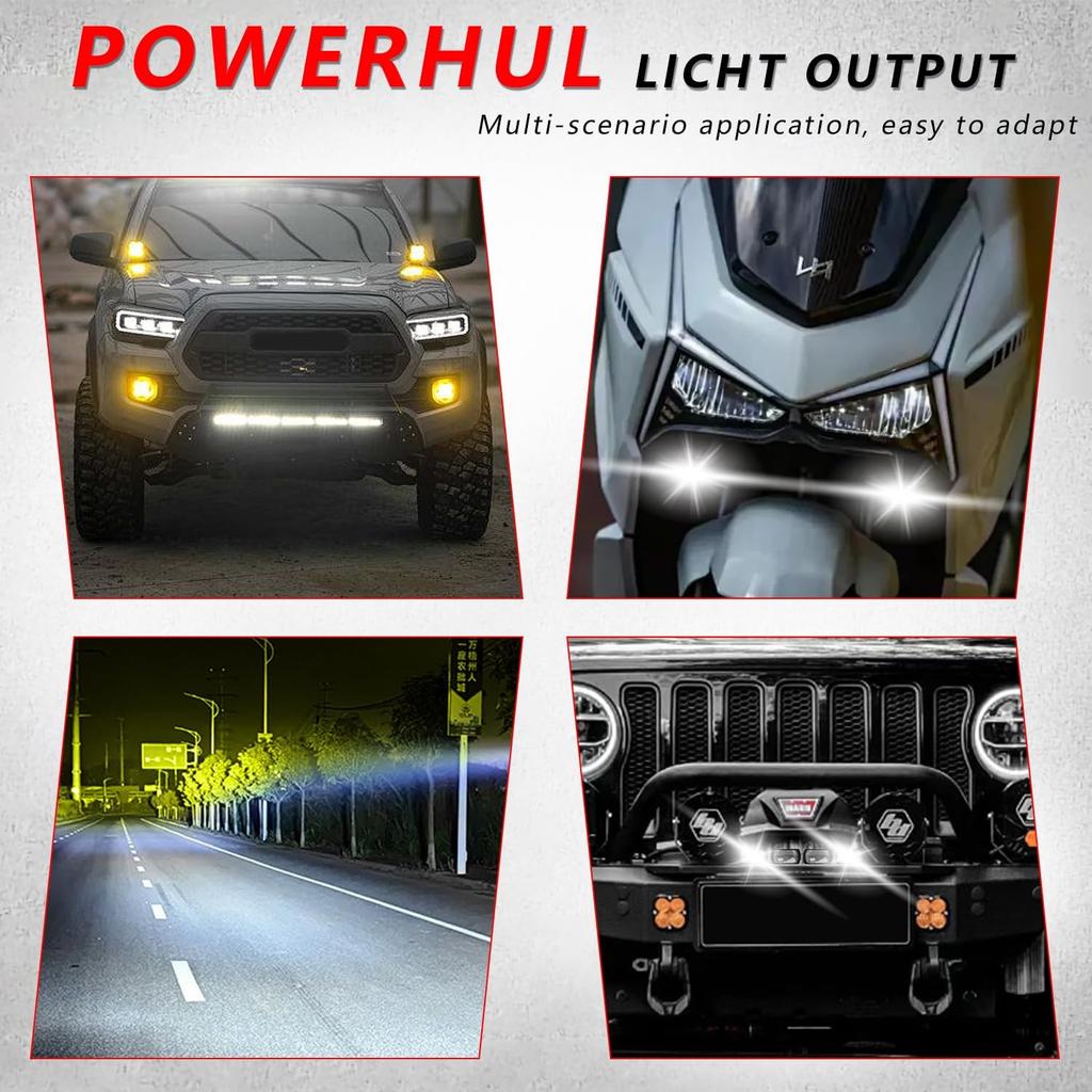 Motorcycle Driving Lights Double Color Lights White/Amber 3 Modes Hi/Lo Beam Sport Front Grille LED Lights with Lens Waterproof for SUV ATV Bike UTV