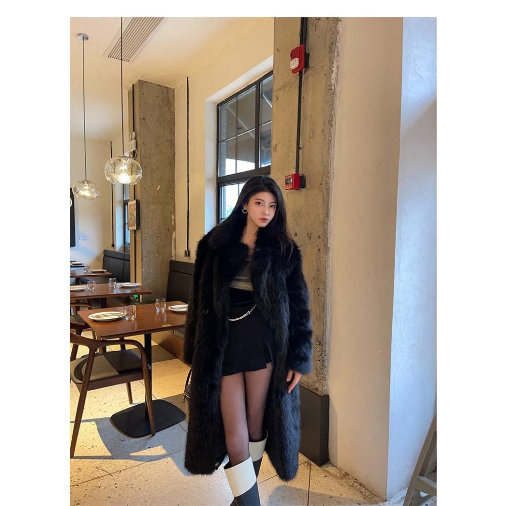 Nový vysoce kvalitní kabát z imitace liščí kožešiny, tmavá řada, středně dlouhý, silný, ekologický kabát z umělé kožešiny, bavlněný kabát pro ženy