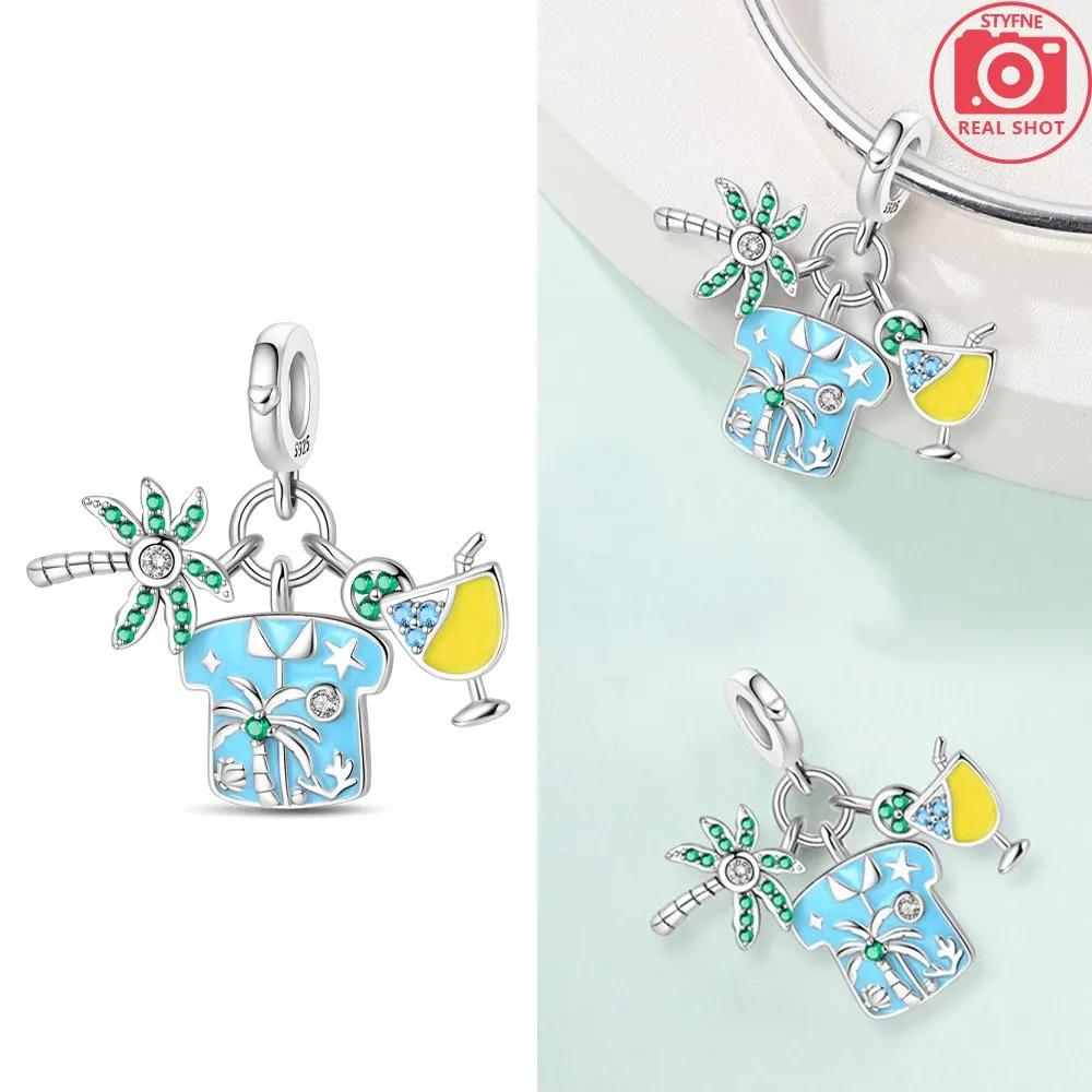 Summer Cocktail Pendant Copper Colors Charm Beads Fit Original Charms Bracelet Beads For Women Jewelry Making Gifts