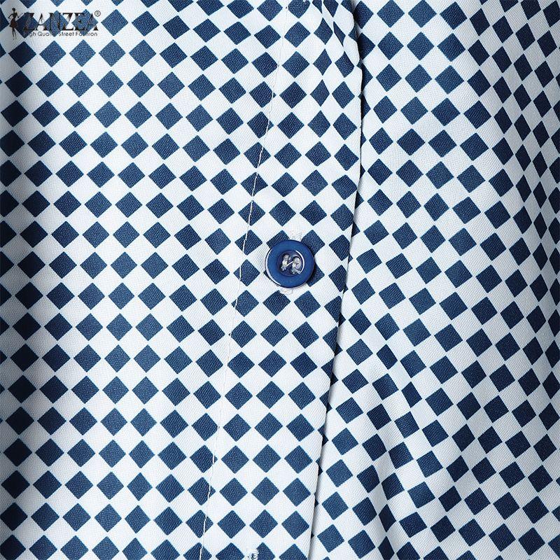 ZANZEA Women Turn Down Collar Summer Casual Short Sleeve Dress