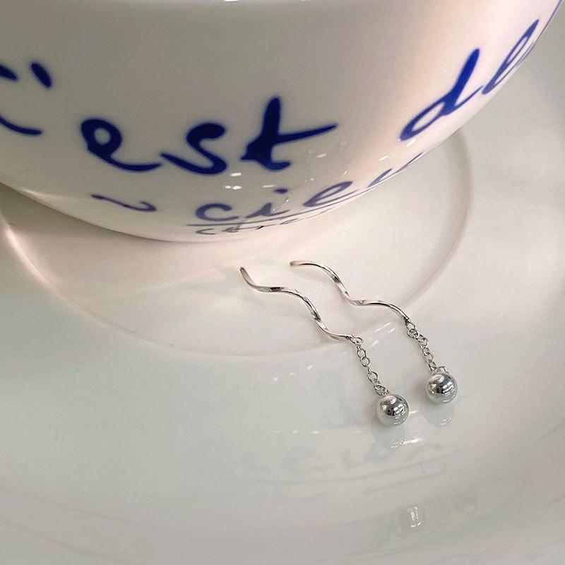 Simple Bead Wavy Earlines Small Short Earrings Temperament Chain Earrings New Style