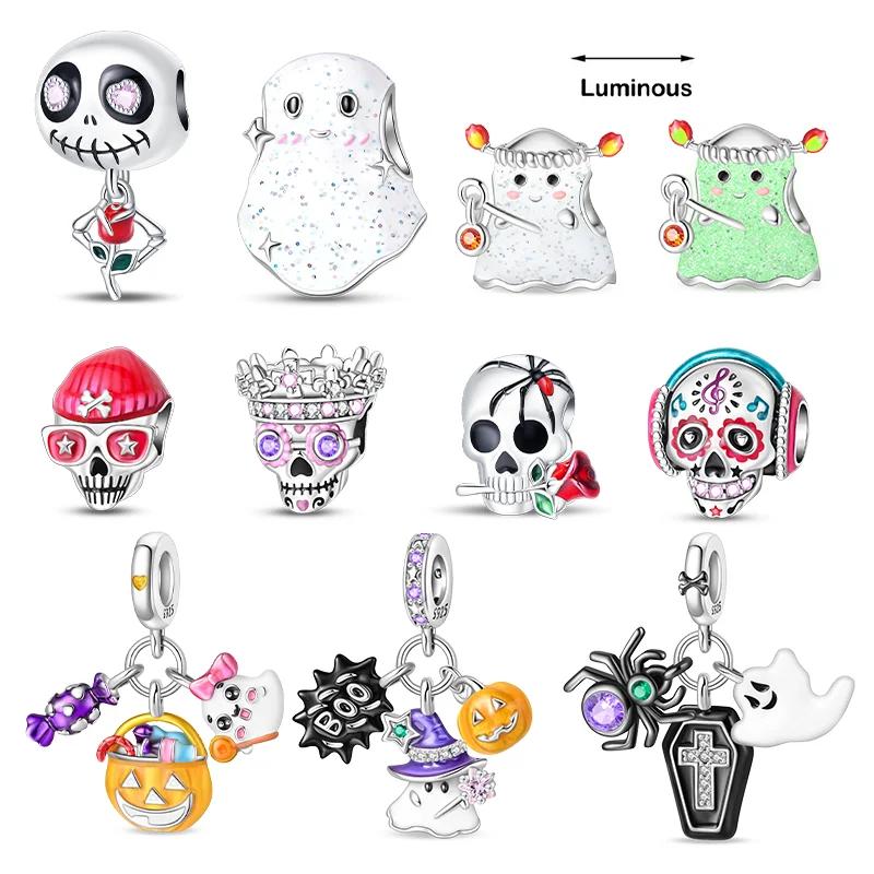 Copper Metal Authentic Original Brand New Halloween Series Luminous Skull Bead Components Compatible With Bracelet High Quality Fine Jewelry Do It
