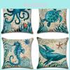 Elegant Marine Ocean Cushion Cover With Flax Linen For Home Sofa Decor