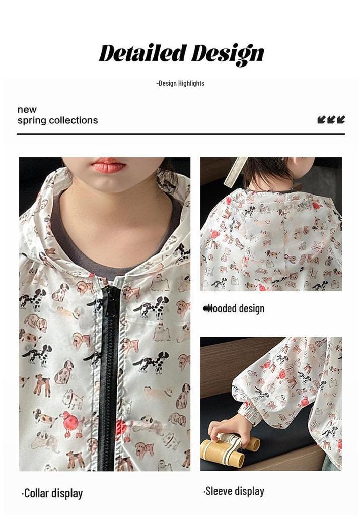 Toddler & Young Boys' 2026 Summer Sun Protection Hooded Jacket - Cartoon Puppy Print, Breathable & Light