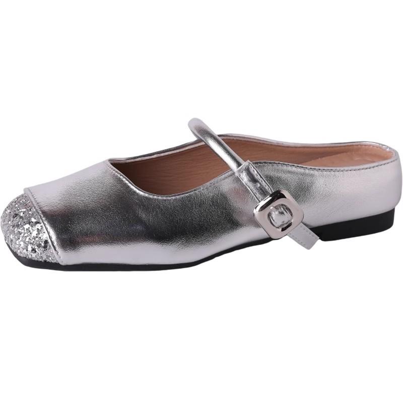 Xiaoxiangfeng Baotou Half-drag Girl 2025 Summer Wear French Evening Wind Gentle Flat Bottom Mary Jane Mill Shoes Sandals Tide