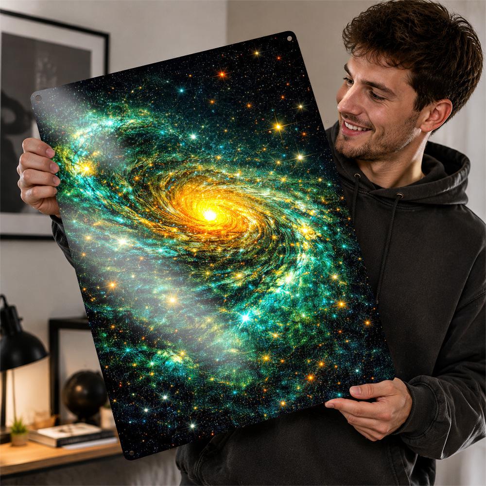 Vibrant Spiral Galaxy Personalized D Textured Metal Poster Wall Art Vintage Tin Signs for Home Decor Accessories Room Ornaments