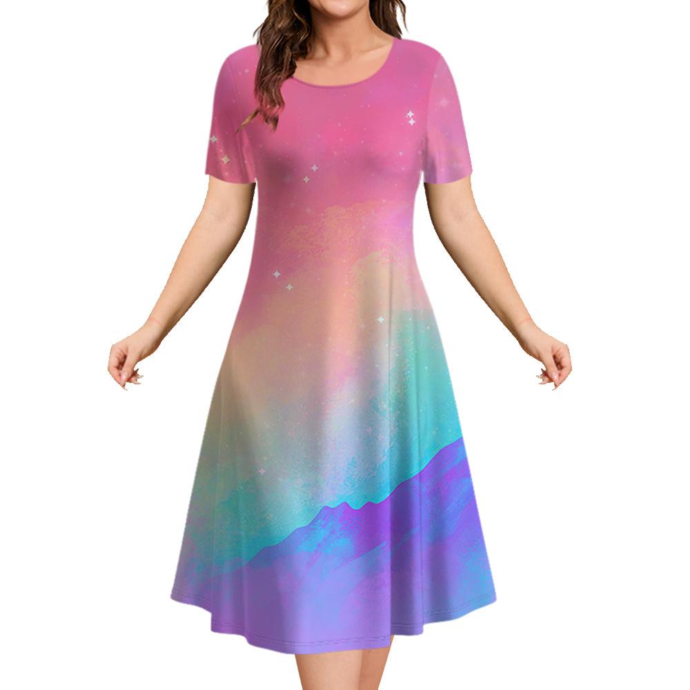 Женские летние платья Винтажные с принтом Модные с коротким рукавом с круглым вырезом Платья 5XL