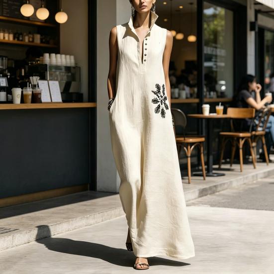 Women's V-Neck Dress with Nipped-In Waist Summer Dress Casual Loose Fit Dress Comfortable A-Line Silhouette Elegant Dress for Office Vacation Party