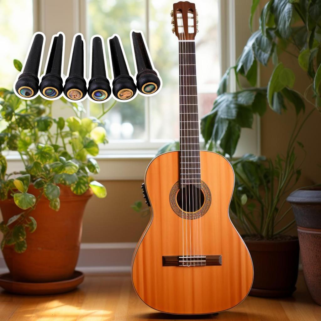 Acoustic guitar ebony bridge pin with 6 abalone dots and