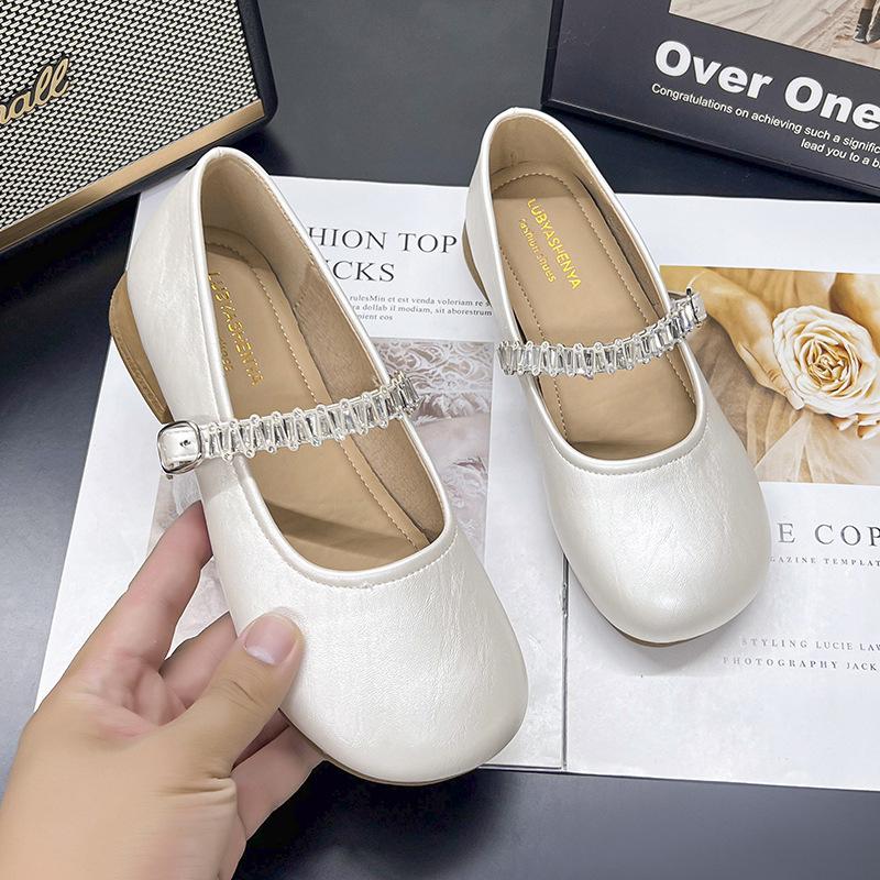 Rhinestone silver Mary Jane shoes women's autumn and summer new models with skirts, evening small leather shoes, flat shoes