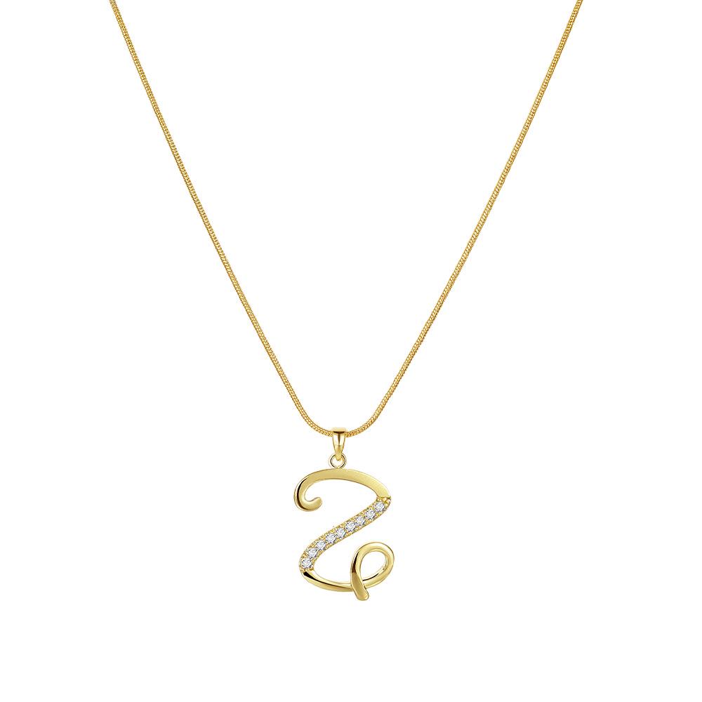"Elegant 26-Letter Zircon Inlaid Gold Snake Chain Necklace"