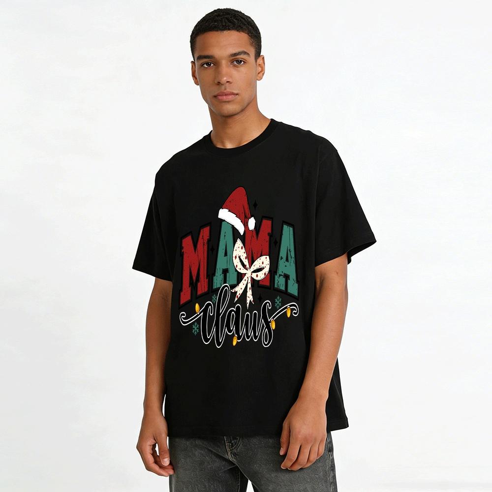 Christmas Themed Mama Claus Print Casual Holiday Vibe Top Pure cotton T-shirt