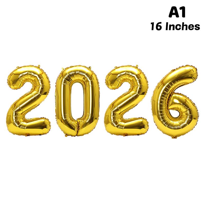 Happy New Year 2026 Balloons Gold Silver Pink Black Number 2026 Foil Balloons 16/32/40in Multicolour Happy New Year Banner