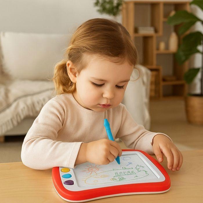 Große Zaubertafel mit Stift und 4 Magnetstempeln, Geometrische Formen, Tragegriff, Zufällige Farbe