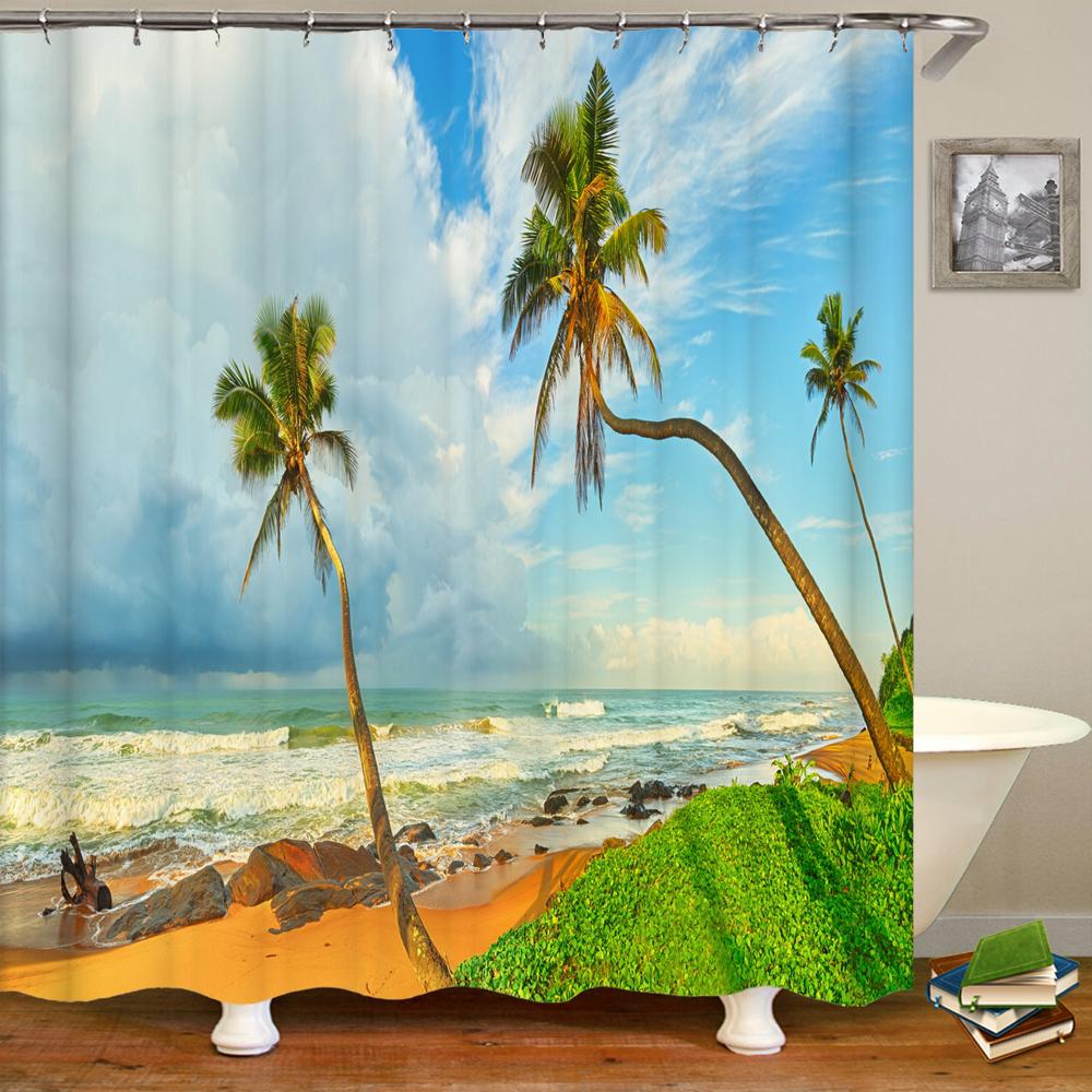 Sonnenlicht Ozean Strand Stoff Duschvorhang Badezimmer Vorhänge Sonnenuntergang Dämmerung Meer Große Größe 300x180cm Duschwand Mit 12 Haken