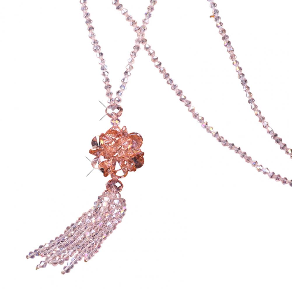 1116 Faux Crystal Necklace Knotted Beaded Long Tassel Shiny All Match Women Long Pendant Sweater Necklace Pendant Necklaces