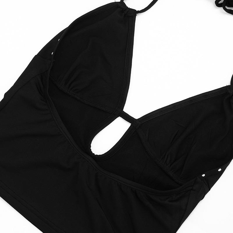 Damen S Neckholder Nieten Rückenausschnitt Uni Crop Tanktop