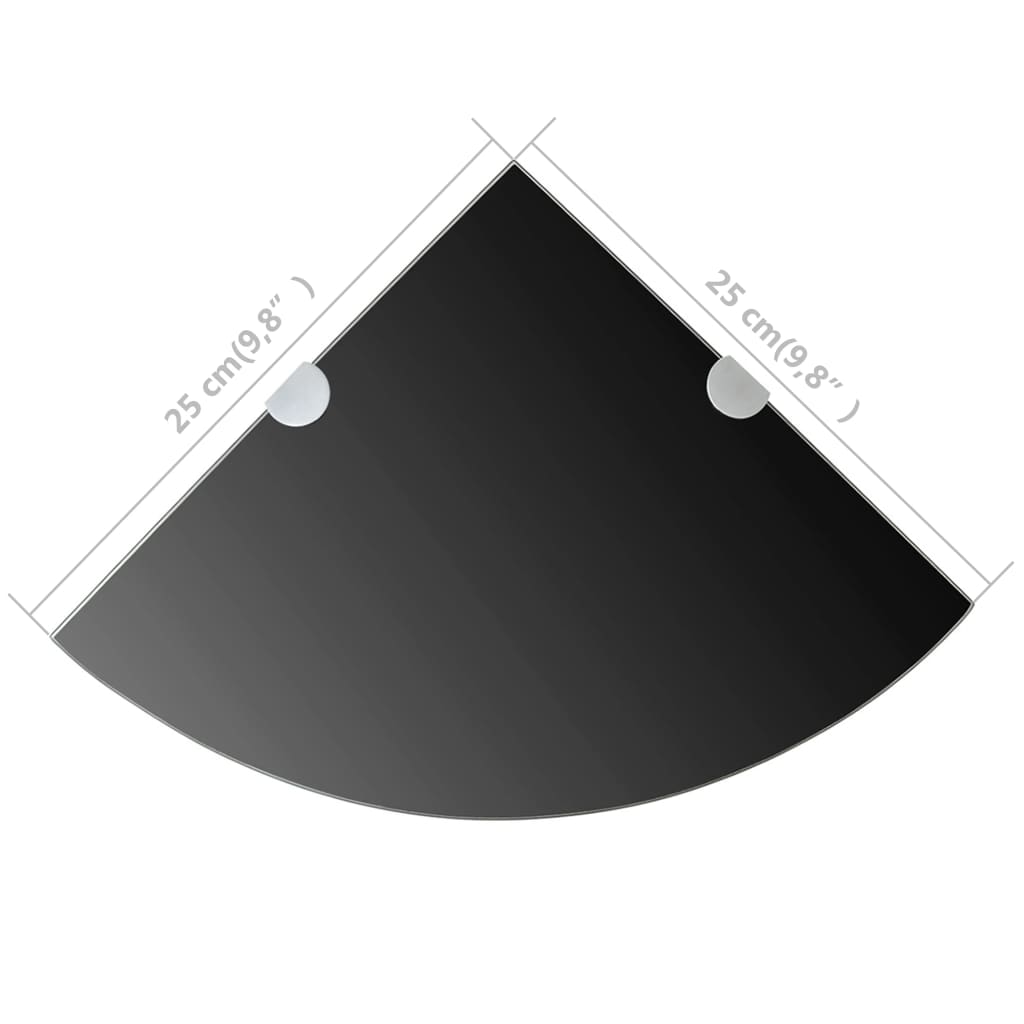 Corner Shelf with Chrome Finished Brackets Black Glass 25 x 25 cm