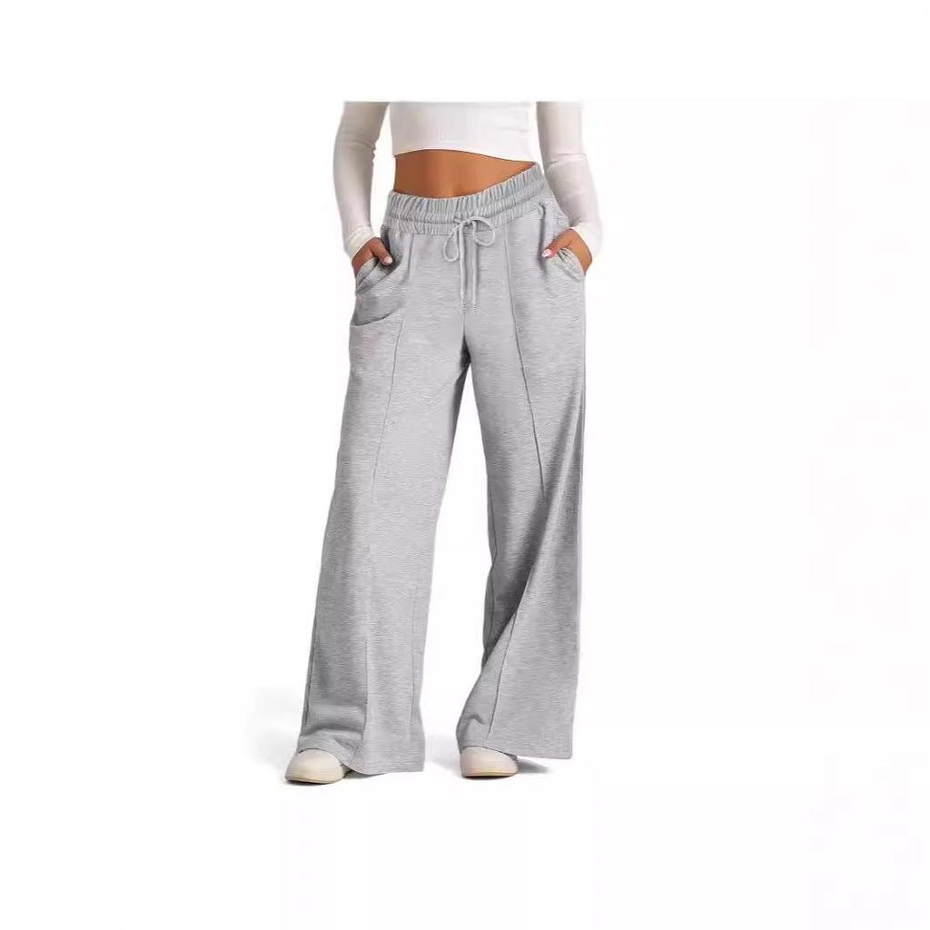 Pantaloni Casual Larghi da Donna Autunno/Inverno 2024 Europei e Americani, Monocolore, Vita con Coulisse