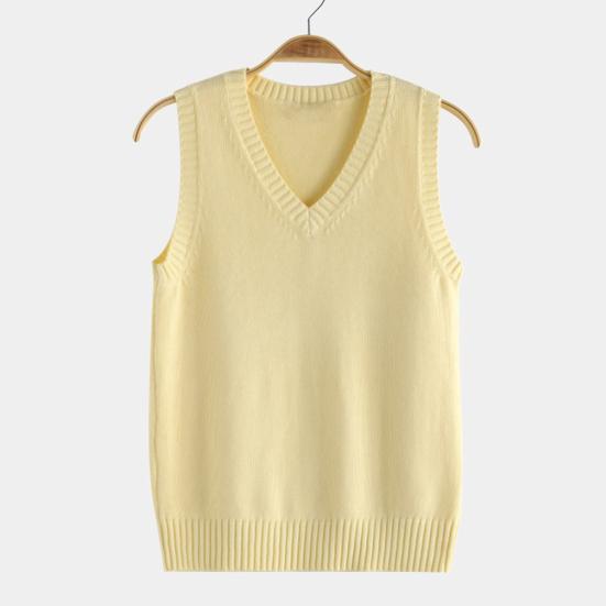 Damen Strickweste V-Ausschnitt Ärmellos Rippenbesatz Einfarbig Weste Tops Herbst Winter Lockere Passform Strickmode