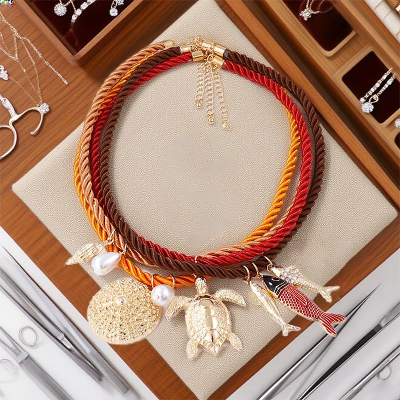 4Pcs/set Ocean Elements Sea Turtle Fish-shaped Pendant Necklaces For Women Fashion Holiday Party Jewelry Gifts