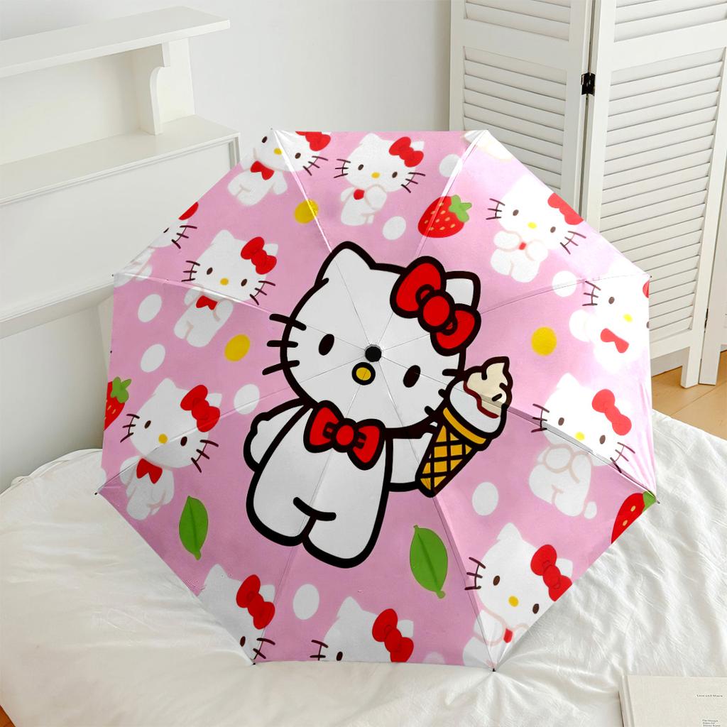 Hello Kitty Strawberry Floral Compact Travel Automatic Umbrella Compact 8 Rib Design Compact Design Perfect for Outdoor Adventures Elegant Umbrella