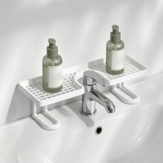 Sink Storage Rack Thickened ABS Waterproof Faucet Storage Organizer Vertical No Drilling Sink Space Saver Rack for Bathroom