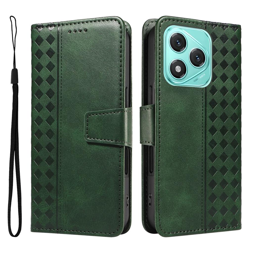 For Honor 400 Lite 5G Leather Case Wallet Stand Grids Imprinted Phone Cover with Strap