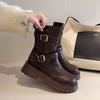 British Style Retro Round Head Thick-soled Martin Boots for Women 2025 Autumn and Winter New Thick Heel Short Boots Belt Buckle Boots for Women