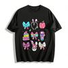 Cute Rabbit Bow Print Top School Style Apple Coffee Pattern T-Shirt Pure Cotton T-shirt