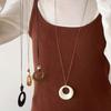 Brown Circle Woven Rope Necklace Women'S Minimalist  Cold Tone Vintage Style Resin Material Necklace Accessory