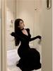 Niche Design Pleated Ribbon A-line Knit Dress – Women's Spring/Autumn Slimming Long Style