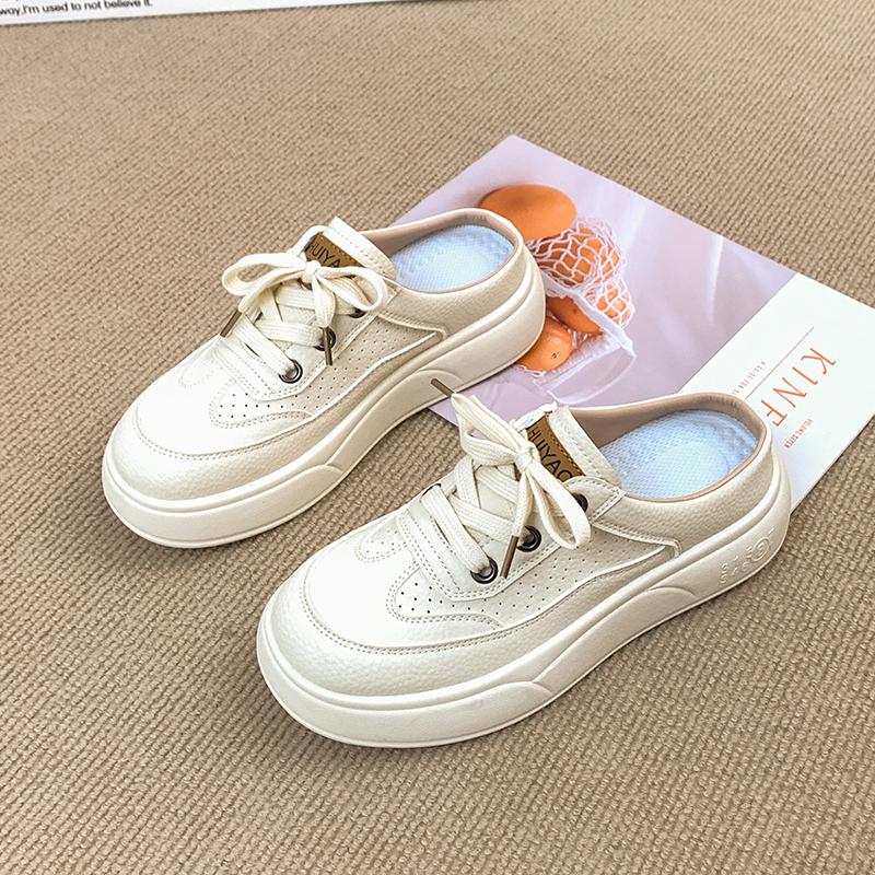 CRLAYDK Women's Slip On Sneakers Leather Platform Walking Mules Casual Backless Indoor Outdoor Shoes for Summer