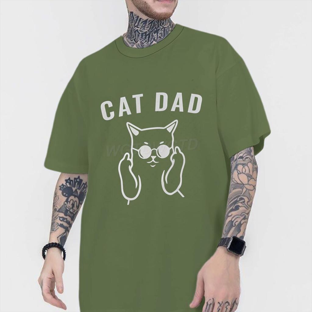 Fun Cat Dad Print T Shirt Men 100 Cotton Short Sleeve Tshirts Humor Fashion Animal Kitten Streetwear Crewneck Ropa Hombre