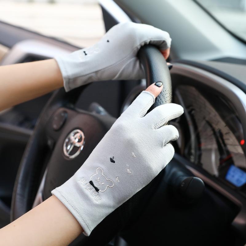 

Sunscreen gloves female cute thin car riding non-slip pure cotton breathable short One size сірий колір