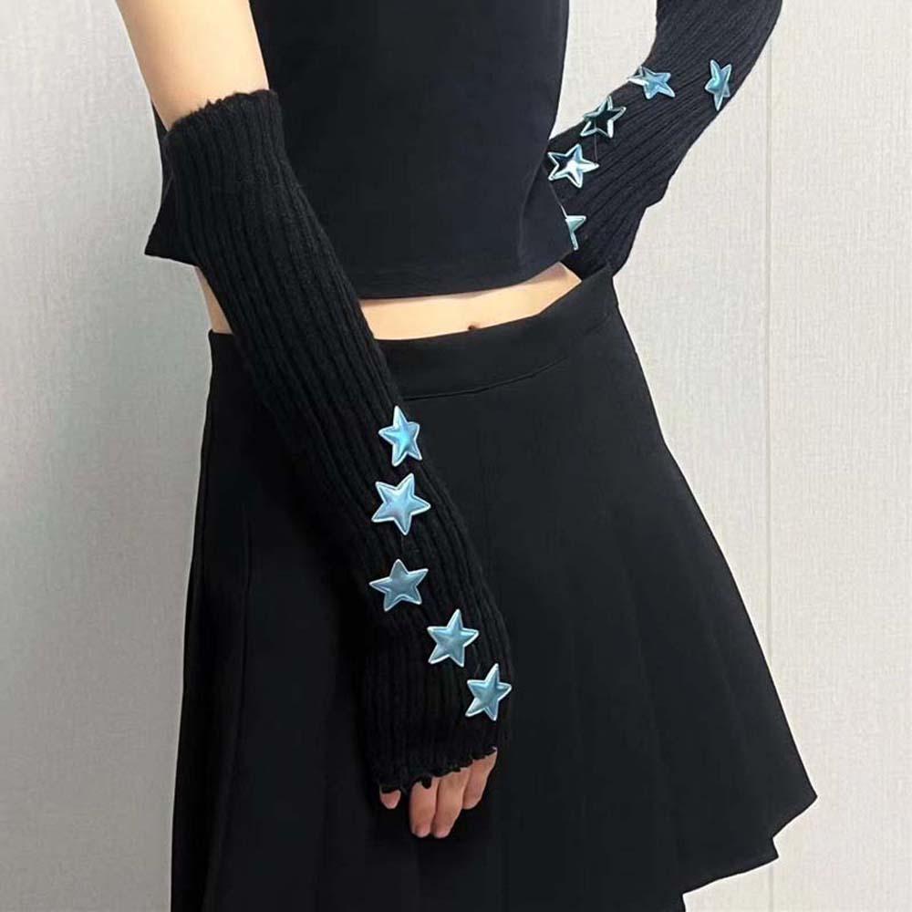Lange Stulpen Schützende Elastische Gestrickte Fingerlose Ärmel Lange Gothic Y2K Stern Armstulpen Cool Atmungsaktiv Wärmer Lange Stulpen Mädchen