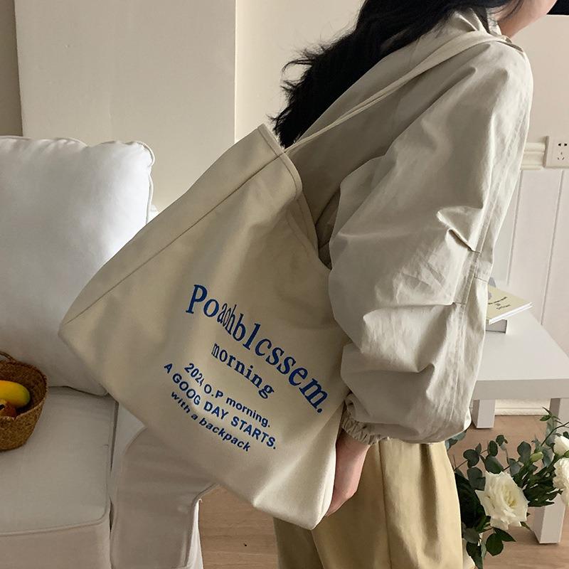 Borsa Tote di Grande Capacità per Donna 2025 Nuova Borsa in Tela Letteraria
