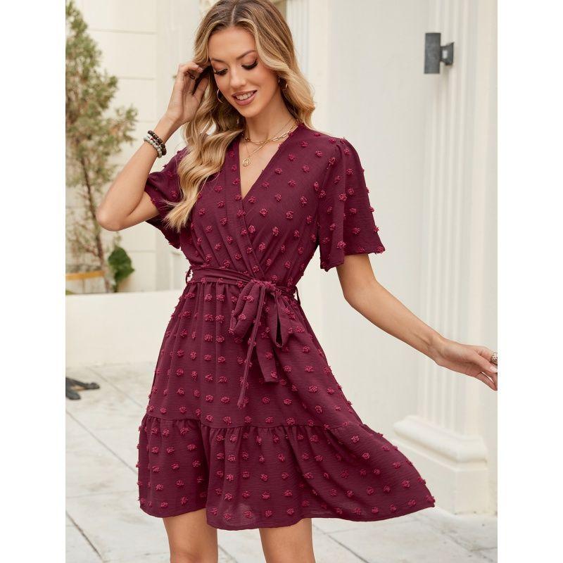 

Women 2025 Summer Fashion V-neck Dress Women s Dress Burgundy XL