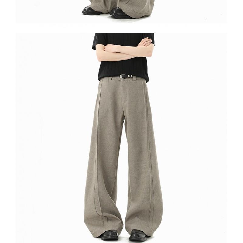 Mens Vintage Pleated Wide Leg Trousers Casual Loose Straight Fit Dress Pants