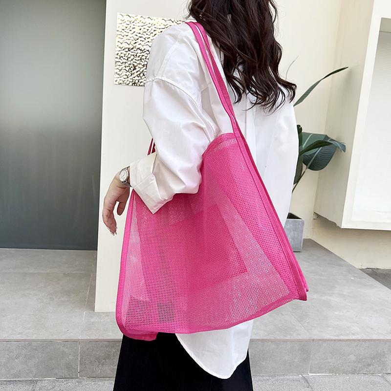 Women Mesh Beach Travel Shoulder Bag Large Capacity Casual Totes for Holding Toys Grocery Picnic Ladies Handbag Shopping Bag