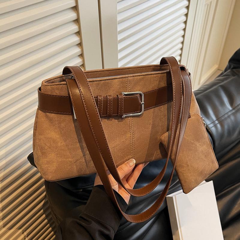 

Yogodlns Motorcycle Style Nubuck Leather Underarm Shoulder Bags For Women Trend Designer Sling Purse Tote Ladies Handbags 32x12x16cm кавовий