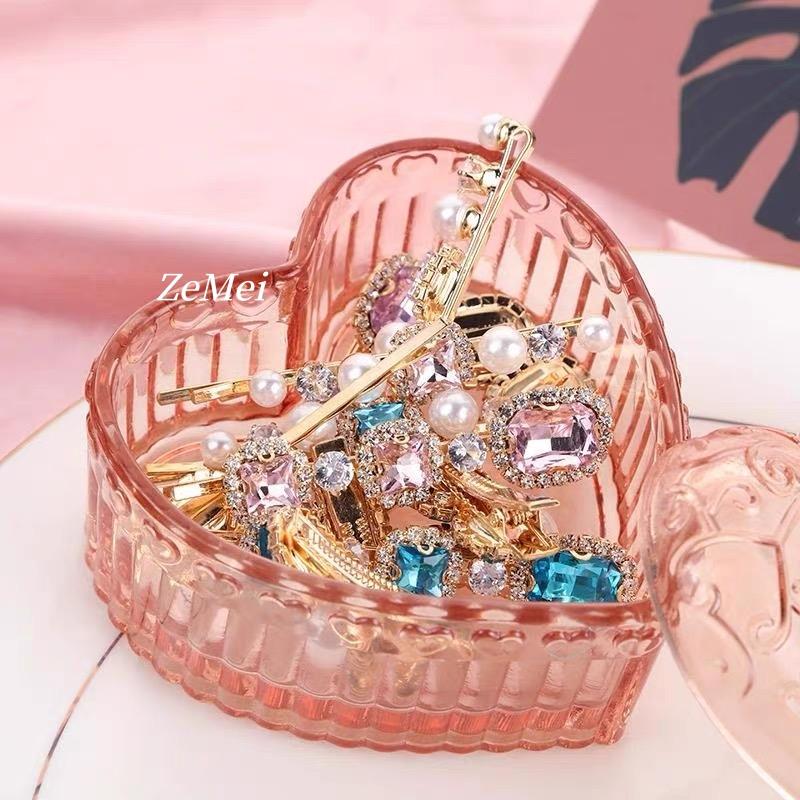 European-Style Heart-Shaped Crystal Glass Candy Jar,Jewelry Organizer With Lid Candlestick Container Container Home Decoration